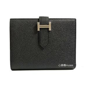 ≪ 新品 ≫ エルメス ベアン コンパクト エプソン 黒 シルバー金具 付き B刻印 Wallet Bearn Compact Veau Epson Noir Black Silver Backle