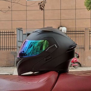格安　バイク　フリップアップ　ダブルレンズ　　オンロード　フルフェイスヘルメット　艶消し黒　インナー丸洗い可　XLサイズ