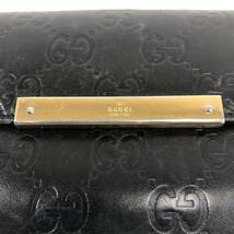 Z※ GUCCI グッチ 長財布 シマライン Wホック長財布 革 黒 112715 GG アイコン グッチシマ ロゴプレート 二つ折り 財布 傷 ヨレ有 箱付き_画像3