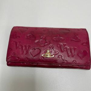 W◎ Vivienne Westwood ヴィヴィアンウエストウッド 小物 財布 長財布 型押し ハート ピンク キズ汚れ有り