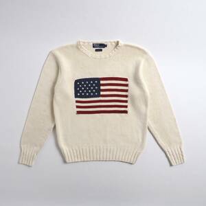 ラルフローレン　Ralph Lauren　正規品　ニット　セーター　星条旗　アイボリー　美品　メンズ