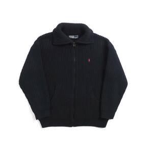 ラルフローレン　Ralph Lauren　ウール１００％　ドライバーズニット　ジップアップ　ブラック　美品　メンズ