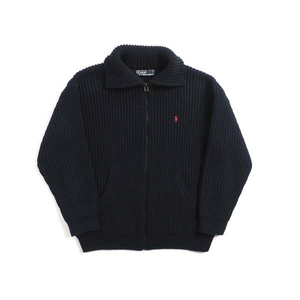 ラルフローレン　Ralph Lauren　ウール１００％　ドライバーズニット　ジップアップ　ブラック　美品　メンズ