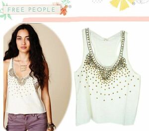 ★新品★ [FREE PEOPLE/フリーピープル]STARDUST TANK キャミソール タンク ビジュー ビーズ パーティー ホワイト 雑誌掲載 (size L)