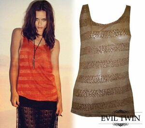 ★新品★[EVIL TWIN/イーヴィル・ツイン] WILD COUNTRY LOW SIDE TANK ニット タンク ボーダー ラメ ラウンドネック 雑誌掲載 (size M)