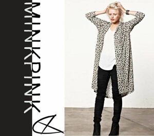 * new goods *[MINK PINK/ mink pink ] COOL CAT MAXI CARDIGAN cardigan outer feather woven Leopard Dalmatian pattern long (size S)