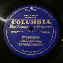 英columbia【初期フラット紺金】＊ ブダペスト四重奏団のモーツァルト 弦楽五重奏曲 K.593 & 406 ＊ budapest quartet mozart quintet 33CX_画像2