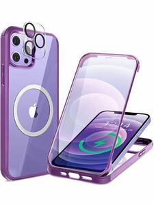 225(HAUTRKBG iPhone 12 Mini 用 ケース クリア 両面強化ガラス 360°全面保護 [MagSafe対応] [カメラフイルム 5.4インチ(パープル)