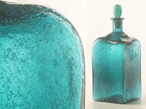 【流】古美術品 倉敷ガラス ブルー 角瓶 DH432