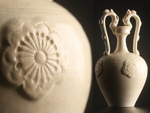 【流】中国美術 宋白磁 双耳花瓶 高28cm TR249