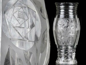 【流】古美術品 中国 水晶彫 花瓶 高25.5cm ケース付 TR272