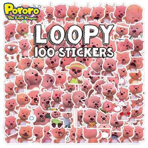 LOOPY ルーピー ステッカー 100枚セット ポンポンポロロ 韓国 雑貨 防水 シール 動物 ビーバー かわいい おしゃれ ピンク キャラクター