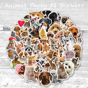 アニマル フォト ステッカー 52枚セット PVC 防水 シール 動物 ペット 写真 実写 いぬ イヌ ねこ ネコ ハムスター ウサギ インコ