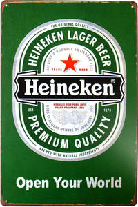 ハイネケン ビール ブリキ看板 20cm×30cm アメリカン雑貨 Heineken