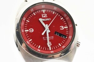 稼働品 セイコー S-WAVE デイデイト 赤文字盤 自動巻き メンズ 腕時計 SEIKO
