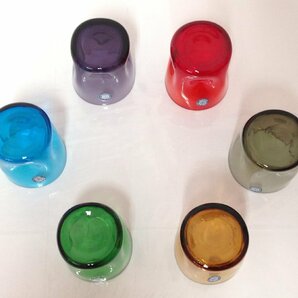 【未使用】昭和レトロ Sasaki Glass ハンドクラフト ファミリーカラーセット カラフルグラス6個の画像7