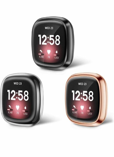 Fitbit Versa 3 /Sense ケース全面保護スクリーンカバー クリアソフトTPU メッキ 脱着簡単 軽量 3枚セール