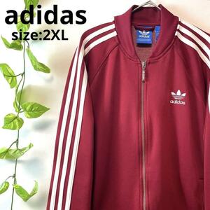 激レア/希少2XL/adidasアディダス トラックジャケット ジャージ スクエアロゴ刻印ジップ ボルドーワインレッド トレフォイルロゴ メンズ