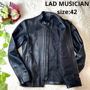 希少42サイズ/定価11万円 /LAD MUSICIAN ラッドミュージシャン/シングルライダースジャケット レザージャケット 本革 黒ブラック メンズ XL