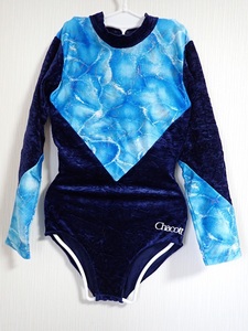 Chacott tea cot long sleeve Leotard S size long sleeve blue crash velour × blue tricot 