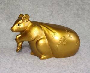金属工芸◆ネズミ　置物　金色◆gold color mouse 大黒鼠　縁起物　福　壽　寿 　非鉄金属製 袋　福袋
