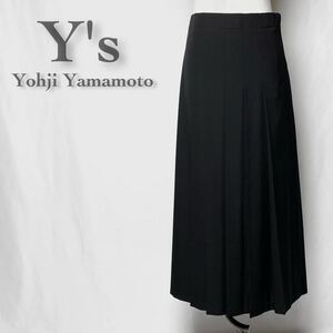 Y's Yohji Yamamoto ワイズ ヨウジヤマモト ウールギャバ サイドジップ プリーツ 巻きスカート ロングスカート 黒 プリーツスカート 