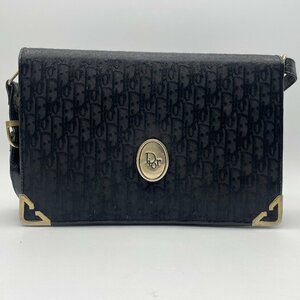 ω希少【ChristianDior クリスチャンディオール ヴィンテージショルダーバッグ トロッター柄 レディースBAG ブラック ゴールド金具】TK1740