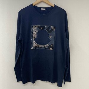 ω美品【MONCLER モンクレール カットソー ペイズリー ロゴ ロングスリーブ Tシャツ G20918D00007 SizeXXL Navy ネイビー メンズ】KH11197