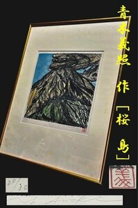 ◇桜島◇日本二百名山【青木義照　作「桜　島　20/30」活火山　噴煙桜島】額装　56.5㎝×74.5㎝　個展多数、切手デザイナー P02308