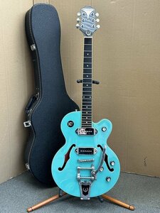 #綺麗【希少 Epiphone エピフォン WILDKAT ワイルドキャット セミアコースティック エレキギター ブルー 純正ハードケース付】P01248