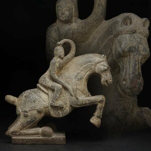 EO633 中国古美術 唐物 重厚 石雕胡人騎馬像 高31.9cm 重8.8kg・石彫人物騎馬像 中国古玩