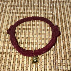 和風 猫の首輪 ちりめん細紐(子猫〜小柄な成猫用)小豆無地