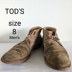 TOD'S　トッズ　スエード　ローカットブーツ　シューズ　チャッカブーツ　8　メンズ　26-26.5程度　ヴィンテージ　紳士靴　