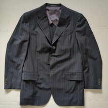 Ital Style　イタルスタイル　スーツジャケット　ストライプ　48　M　ウール100%　毛　ブラック　ウールテーラードジャケット　SUITS　紳士_画像2