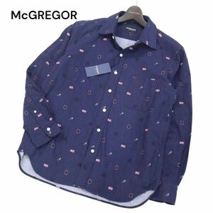 【新品 未使用】 McGREGOR マクレガー 通年 ロゴ フラッグ柄★ 長袖 シャツ Sz.M　メンズ ネイビー　I4T00274_2#C