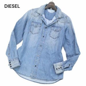 DIESEL ディーゼル 【NEW-SONORA】 通年 USED加工★ 長袖 ウエスタン デニム シャツ Sz.S　メンズ　I4T00283_2#C