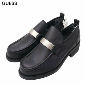 新品同様★ GUESS ゲス 通年 メタル プレート★ レザー ローファー シューズ 革靴 Sz.25 1/2　メンズ 黒　I4G00014_1#U