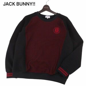 JACK BUNNY!! ジャックバニー パーリーゲイツ 通年 ワッペン★ 切替デザイン ストレッチ トレーナー Sz.4　メンズ 黒 ゴルフ　I4T00193_1#I