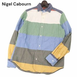 Nigel Cabourn ナイジェルケーボン 通年 ボーダー★ 長袖 ブリティッシュオフィサー オックスフォード シャツ Sz.46　メンズ　I4T00256_1#C