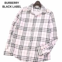 BURBERRY BLACK LABEL バーバリー ブラックレーベル ホース刺繍★ 長袖 ノバチェック ガーゼ シャツ Sz.3　メンズ 日本製　I4T00395_2#C_画像1