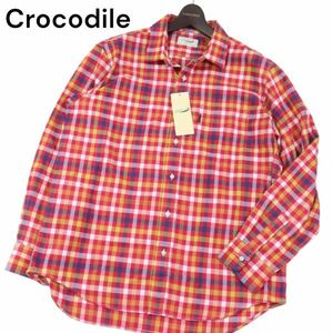 【新品 未使用】 Crocodile クロコダイル 通年 長袖 チェック シャツ Sz.LL　メンズ 大きいサイズ　I4T00368_2#C