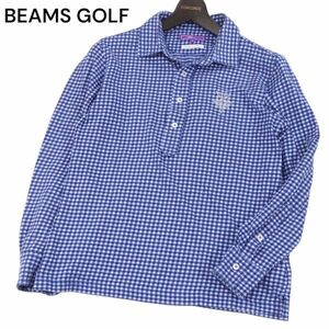 BEAMS GOLF ビームス ゴルフ パープルレーベル 通年 ロゴ刺繍★ 長袖 ギンガムチェック ポロシャツ Sz.S　メンズ 日本製　I4T00357_2#C