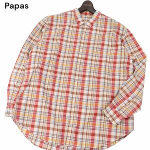 Papas パパス 通年 ゆったり★ 長袖 ボタンダウン コットン チェック シャツ Sz.L　メンズ 日本製　I4T00309_2#C