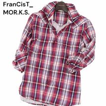 FranCisT_MOR.K.S. フランシストモークス 春夏 スカル スワロ★ 7分袖 Wガーゼ ウエスタン チェック シャツ Sz.1　メンズ　I4T00469_2#A_画像1