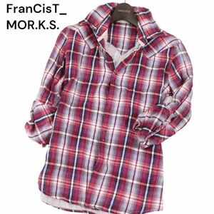 FranCisT_MOR.K.S. フランシストモークス 春夏 スカル スワロ★ 7分袖 Wガーゼ ウエスタン チェック シャツ Sz.1　メンズ　I4T00469_2#A