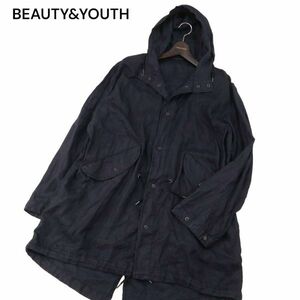 BEAUTY&YOUTH ユナイテッドアローズ 春夏 麻100%★ スプリング リネン モッズ コート Sz.L　メンズ ネイビー　I4T00465_2#M