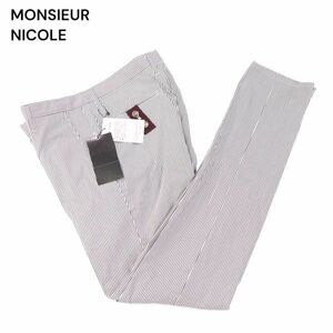 【新品 未使用】 MONSIEUR NICOLE ムッシュ ニコル 通年 ストレッチ ストライプ★トラベル スラックス パンツ Sz.46　メンズ　I4B00341_2#R