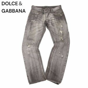 DOLCE＆GABBANA ドルチェ＆ガッバーナ 14GOLD★ クラッシュ加工 ロゴ プレート デニム パンツ ジーンズ Sz.46　メンズ　I4B00340_2#R