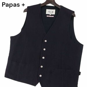 Papas + パパス プラス 春夏 麻 リネン&コットン★ ベスト ジレ Sz.LL　メンズ ネイビー 日本製 大きいサイズ　I4T00552_2#M