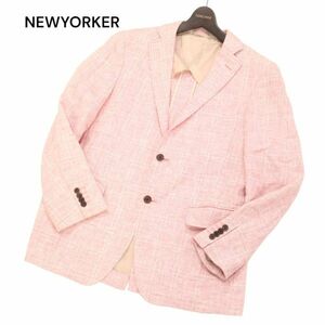 NEWYORKER ニューヨーカー 春夏 イタリア製生地★ リネン&シルク チェック アンコン テーラード ジャケット Sz.FM　メンズ　I4T00530_2#M